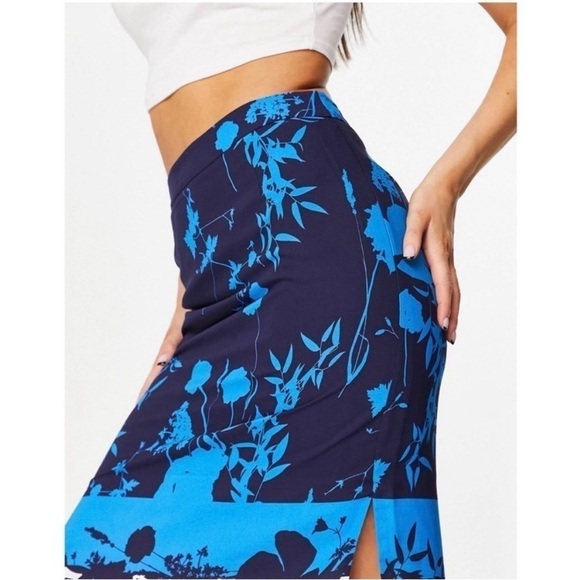 NWT‎ TED BAKER Floral Colorblock Stripe High Waist Side Slit Pencil Midi Skirt 2 - Picture 3 of 11